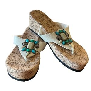 Slip on Cork Casual Beach Comfort Basic Strap Open Toe Sandals White Size 6